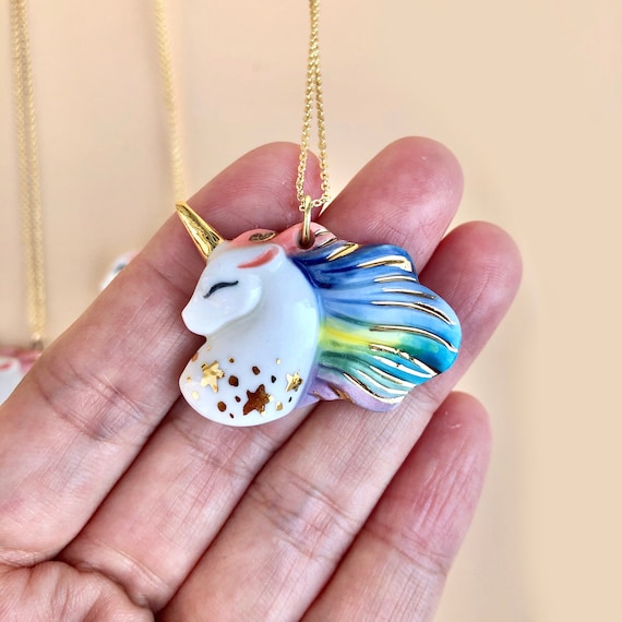 Mythical Unicorn Pendant Necklace in Gold (Yellow/ Rose/White)