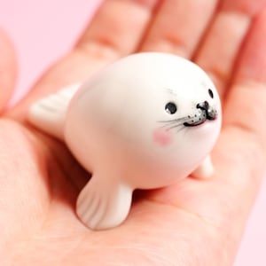 Baby White Seal Pup Figurine, Handmade Porcelain Seal, Home Decor, Marine Animals Gifts