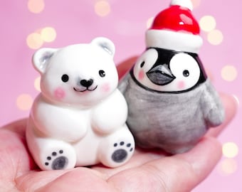 Ceramic Polar Bear Figurine,Small Polar Bear Statue, Christmas Gift, Cute Bear Gift