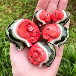 Porcelain Watermelon Elephant Figurine: Handmade Whimsical Decor