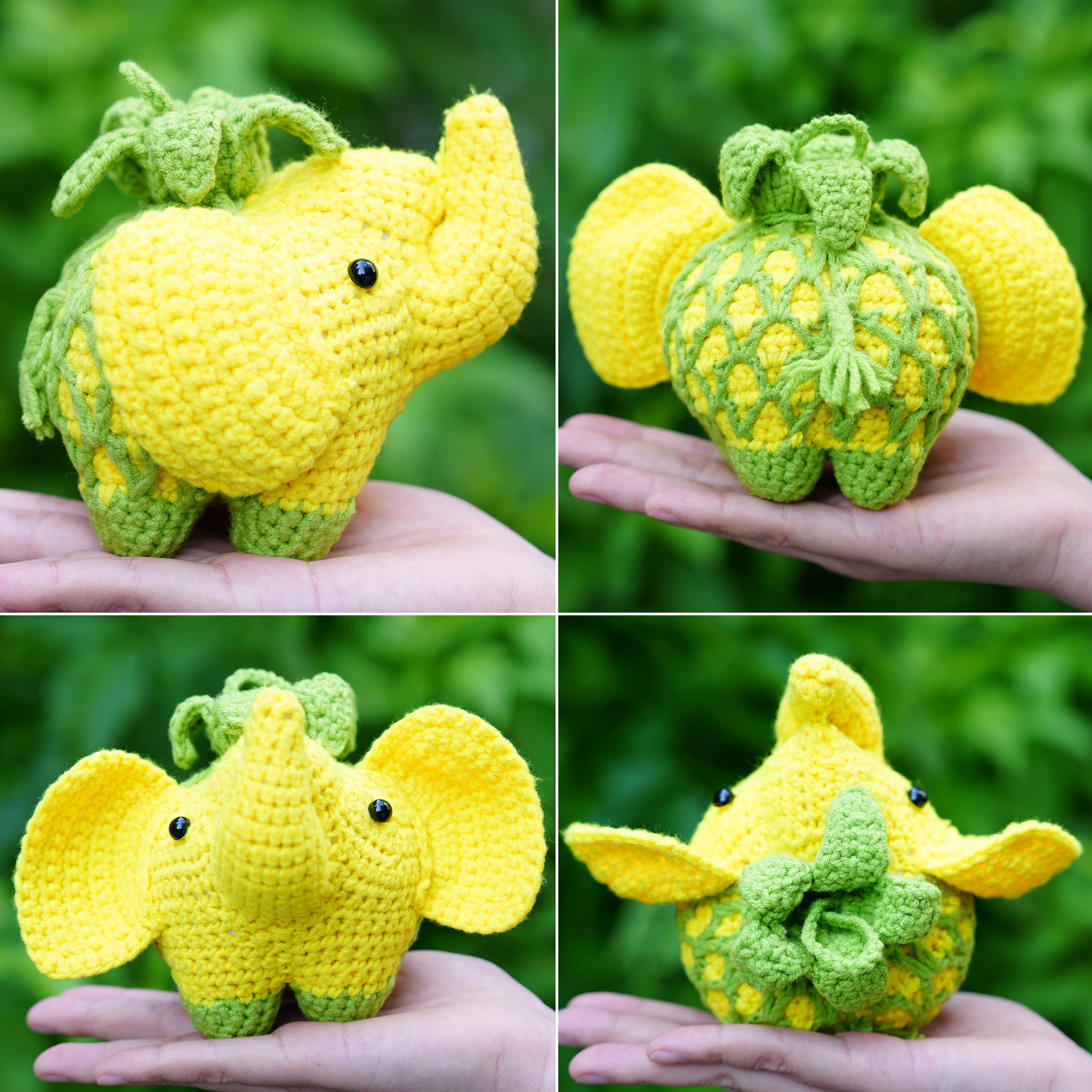 かぎ針編みの青い象のあみぐるみ：手作りの綿とベルベットのぬいぐるみ