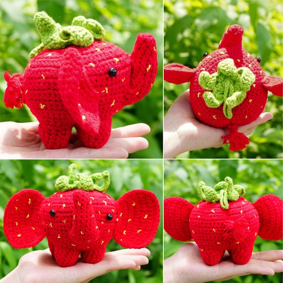 かぎ針編みの青い象のあみぐるみ：手作りの綿とベルベットのぬいぐるみ