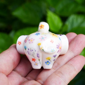 Lucky White Elephant With Flowers, Elephant For Wealth And Luck Trunk Up, Hand-Painted image 7