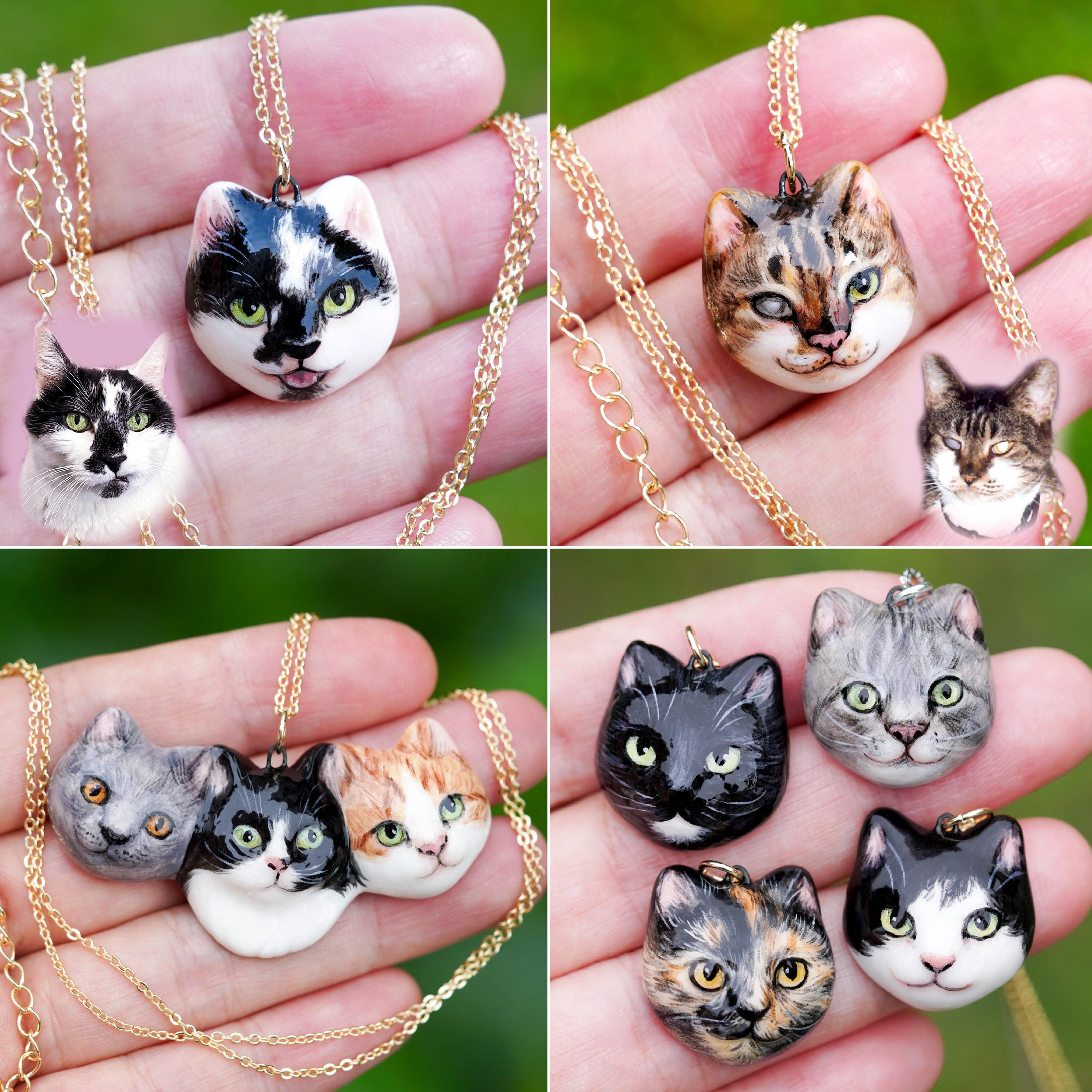 Custom Tortoiseshell Cat Necklace, Ceramic Calico Cat Pendant