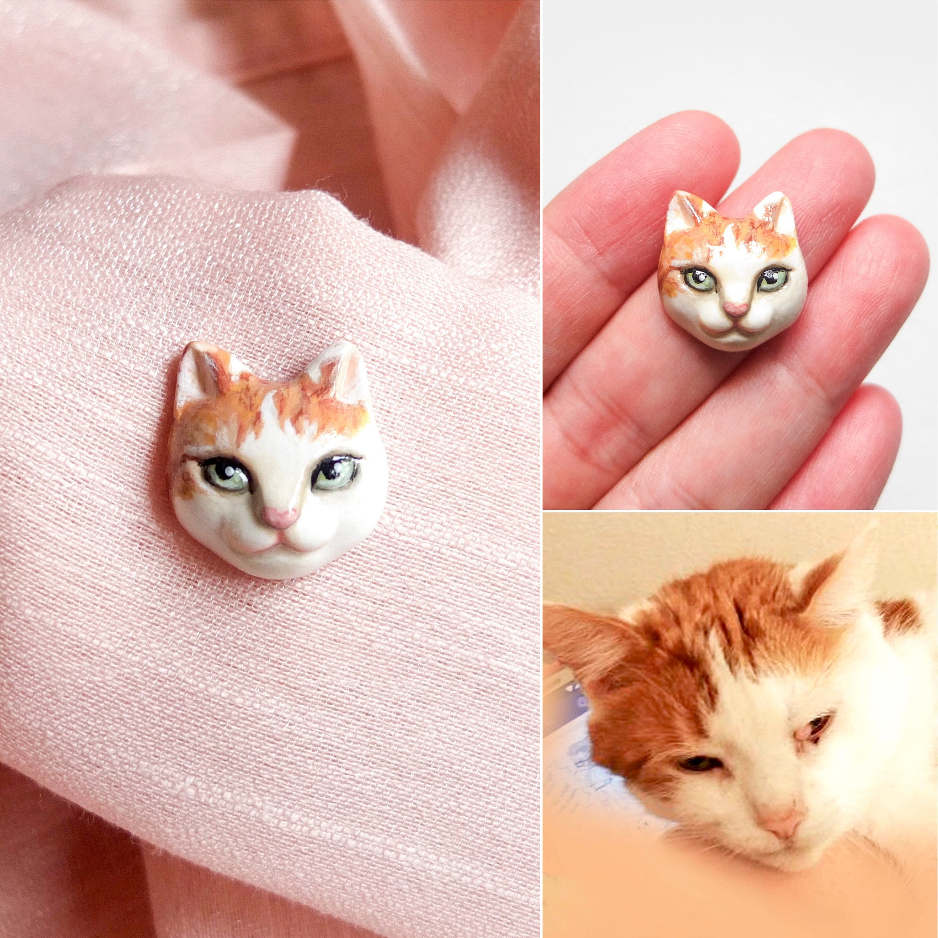 HannahLoveCeramics Custom Cat Brooch, Custom Porcelain Cat Pin, Kitty Jewelry, Gift for Cat Lover