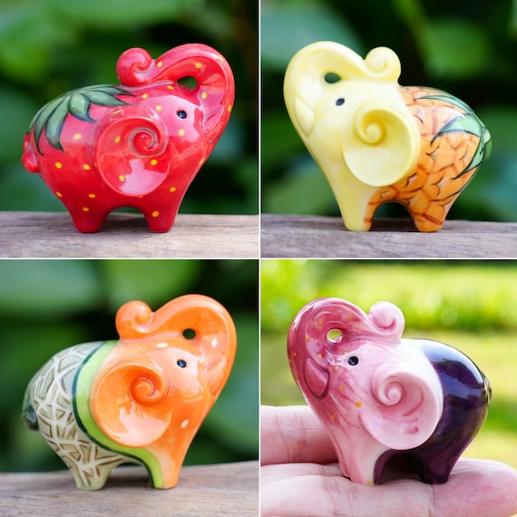 Lucky Strawberry Elephant Figurine: Handmade Ceramic Decor - Etsy