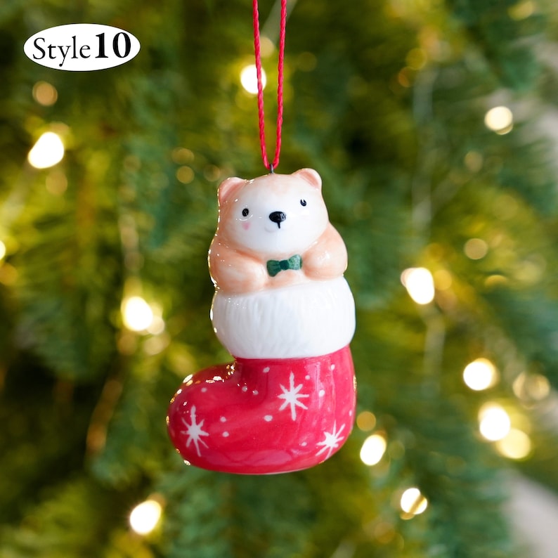 Handmade Ceramic Bear Figurines, Christmas Ornaments, Desk Decor, Animals Lovers Gift image 4