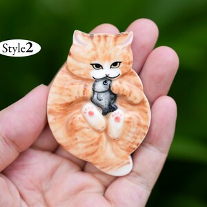 Ginger Cat Ceramic, Cat Porcelain, Orange Tabby Cat Miniature, Handmade Ceramic Animal image 3