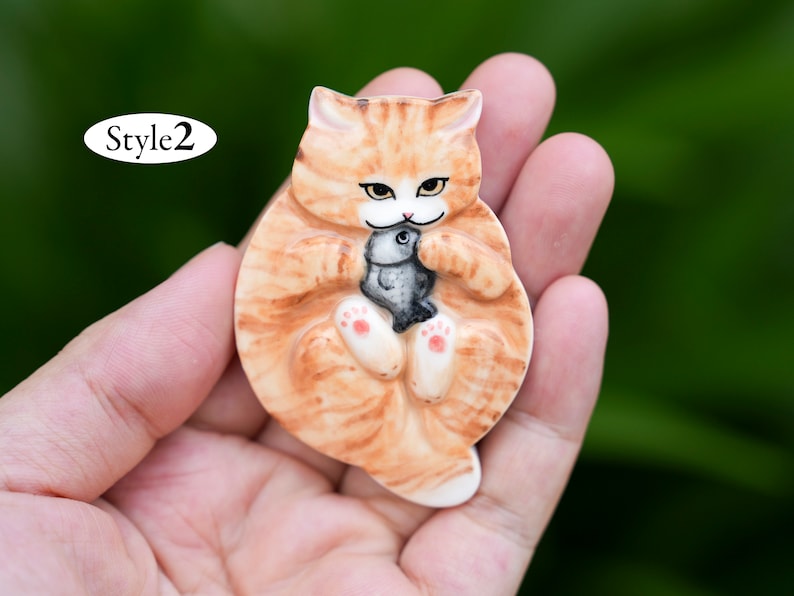 Ginger Cat Ceramic, Cat Porcelain, Orange Tabby Cat Miniature, Handmade Ceramic Animal image 3