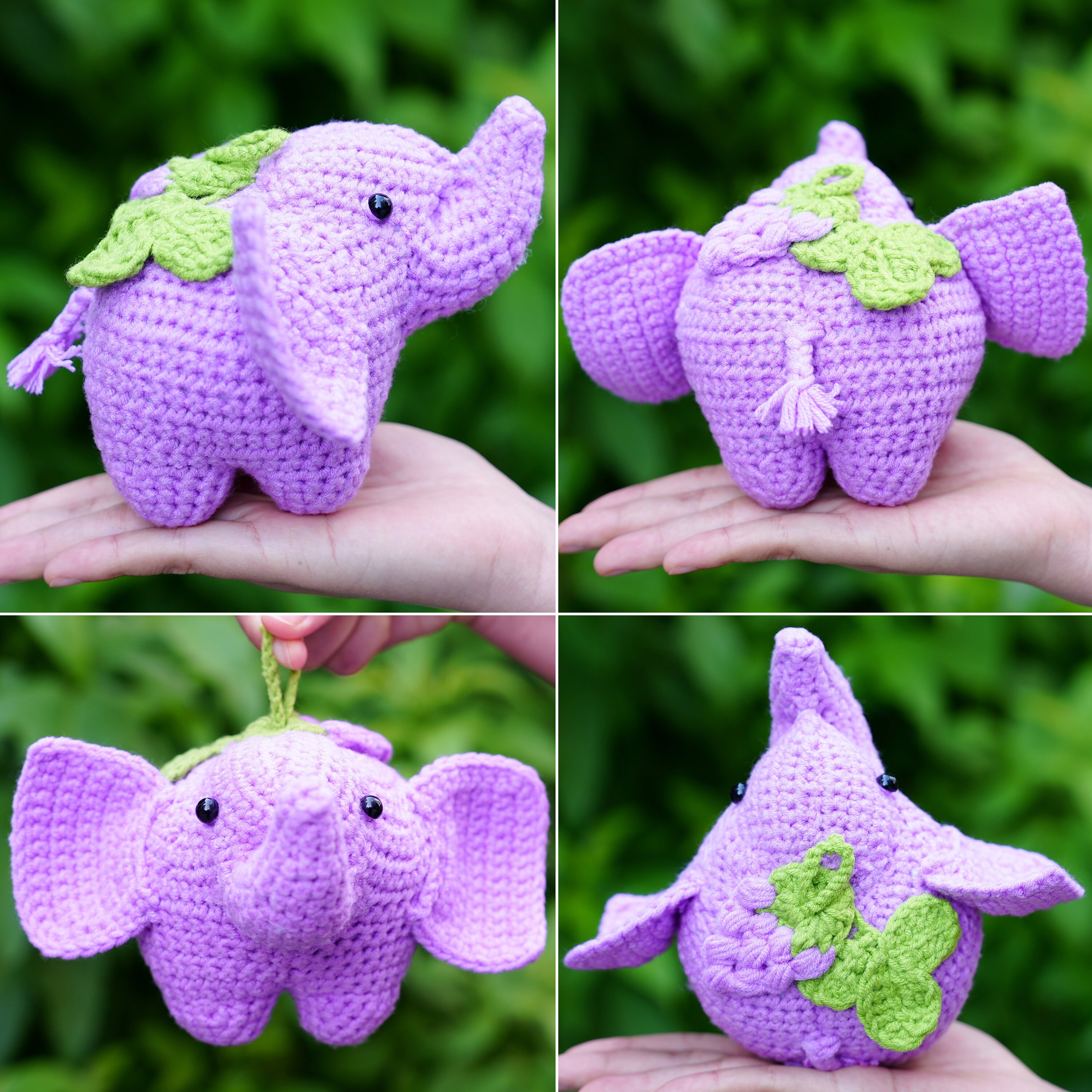 かぎ針編みの青い象のあみぐるみ：手作りの綿とベルベットのぬいぐるみ