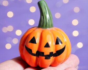 Hand Made Ceramic Jack-o'-lantern Figurine, Autumn Season Decor, Halloween Gifts