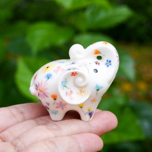 Lucky White Elephant With Flowers, Elephant For Wealth And Luck Trunk Up, Hand-Painted image 2