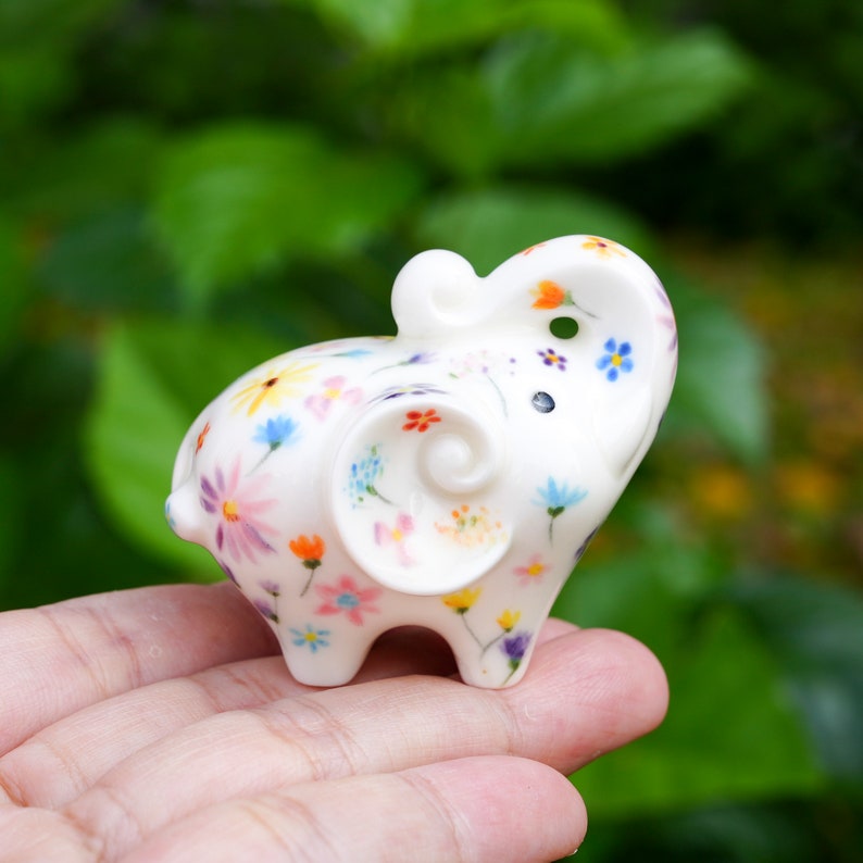 Lucky White Elephant With Flowers, Elephant For Wealth And Luck Trunk Up, Hand-Painted image 2