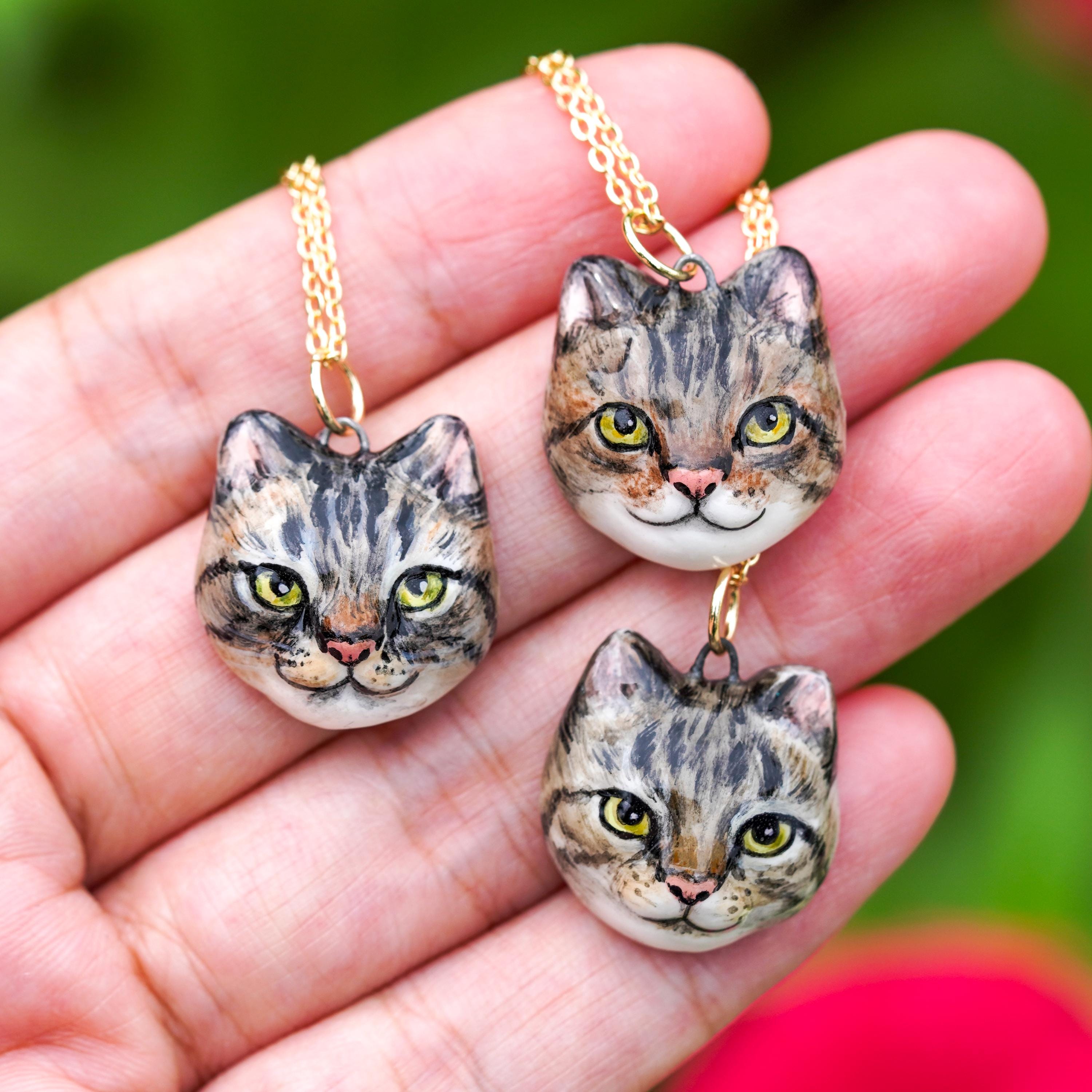 Custom Tortoiseshell Cat Necklace, Ceramic Calico Cat Pendant