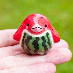 Mini Cute Watermelon Penguin, Ceramic Penguin Figurine, Kawaii Style Penguin, Hand-painted