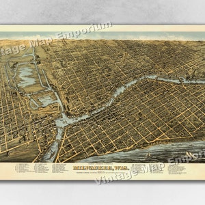 1872 Milwaukee, Wisconsin Mapa - Mapa panorámico de la ciudad vieja - Historic Birds Eye View Vintage Map Art Print