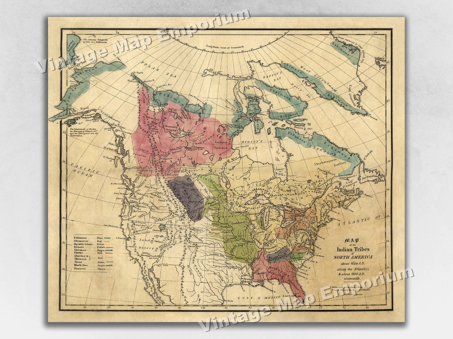 1836 Map of the Indian Tribes of North America About 1600 A.D ...