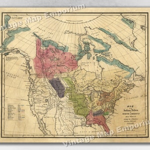1836 Map of the Indian Tribes of North America about 1600 A.D - Territory Tribal Spirit Nation - Historical Art Print Poster Wall Map