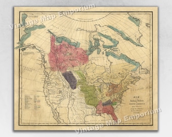 1836 Map of the Indian Tribes of North America about 1600 A.D - Territory Tribal Spirit Nation - Historical Art Print Poster Wall Map