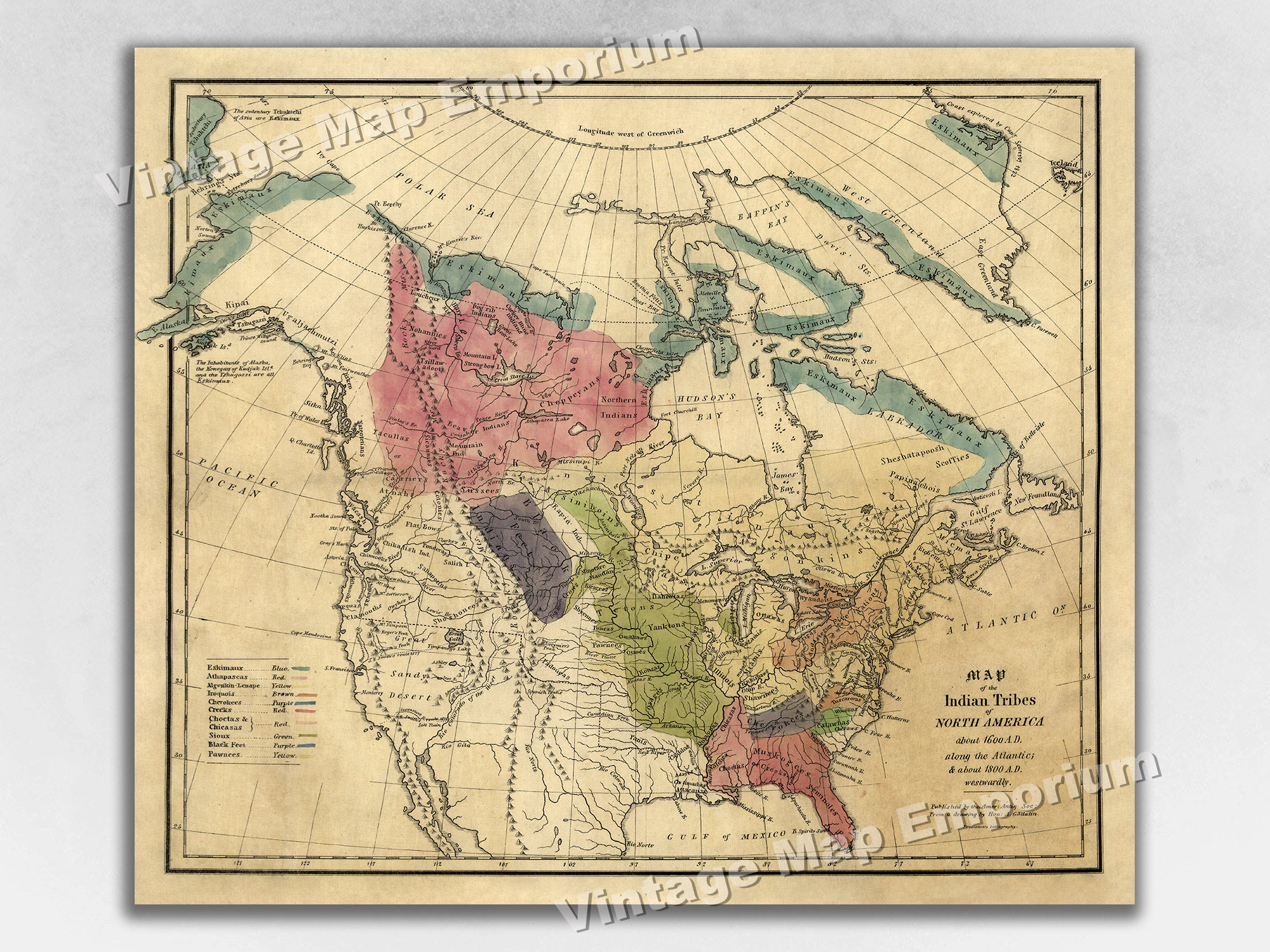 1836 Map of the Indian Tribes of North America About 1600 A.D