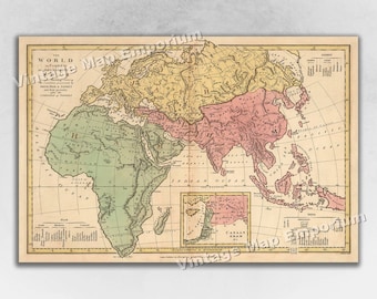 1818 Map of the World as Peopled by Descendents of Noah - Vintage