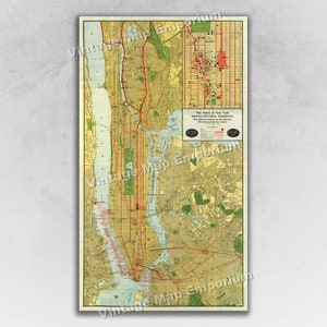 1918 New York City Subway Map - NYC MTA System Historic Map - Grand Central Terminal - Vintage Old NY Subway Wall Decor Map Art Print Poster