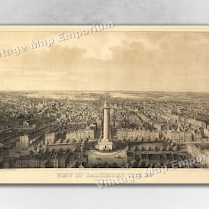 1862 Baltimore, Maryland Map - Panoramic Old City Map - Historic Birds Eye View Vintage Map Art Print