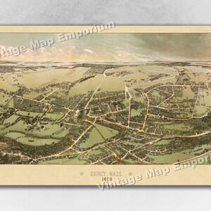 1878 Quincy, Massachusetts Map - Panoramic Old City Map - Historic Birds Eye View Vintage Map Art Print