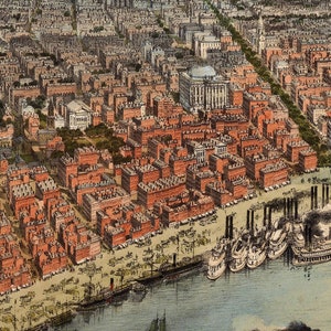 HISTORIX Vintage 1851 New Orleans Map Print - 18x24 Inch Wall Art, Historic Bird's Eye View Poster