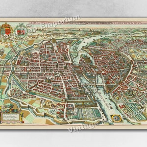 1615 Merian Map of Paris Historic Map - Vintage Paris City Plan - Vintage Old World Wall Map Art Print Poster