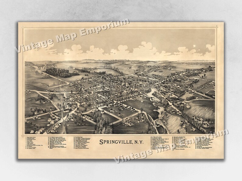1892 Springville New York Map Panoramic Old City Map Etsy