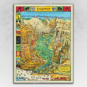 1931 Yosemite National Park - Jo Mora Humorous Pictorial Map Art Print Poster