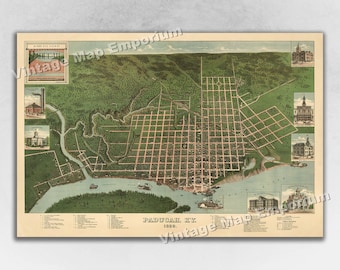 1889 Paducah, Kentucky Map - Panoramic Old City Map - Historic Birds Eye View Vintage Map Art Print