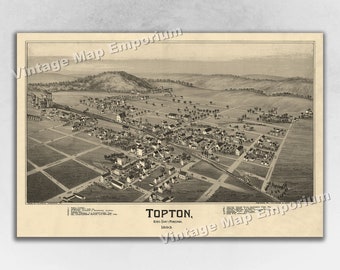 1893 Topton, Pennsylvania Map - Panoramic Old City Map - Historic Birds Eye View Vintage Map Art Print