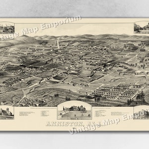 1887 Anniston, Alabama Old Panoramic City Map - Historic Birds Eye View Vintage Map Art Print