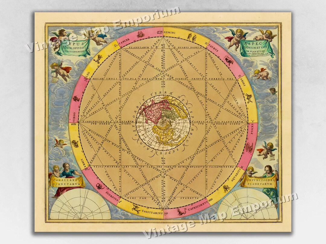 1660 Celestial Map Print Plate 15 - "the Astrological Aspects" by ...