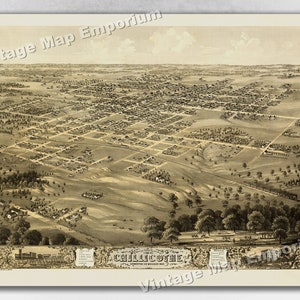 May include: An antique bird's-eye view map of Chillicothe, Ohio, printed in sepia tones. The map shows the city's layout with streets, buildings, and surrounding countryside. The title "Chillicothe" is printed at the bottom of the map.