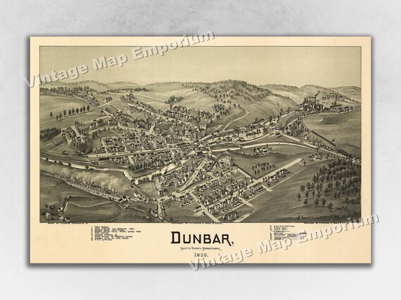 1900 Dunbar, Pennsylvania Map - Panoramic Old City Map - Historic