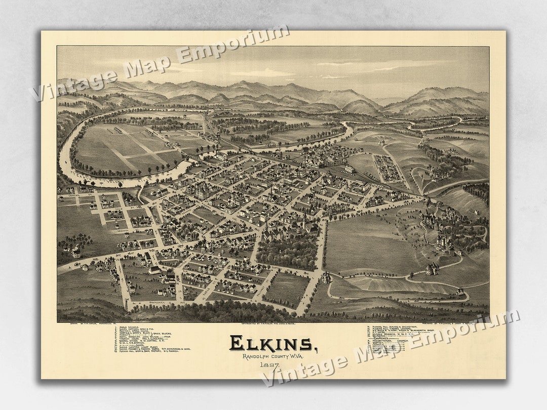 1897 Elkins West Virginia Map Panoramic Old City Map Etsy