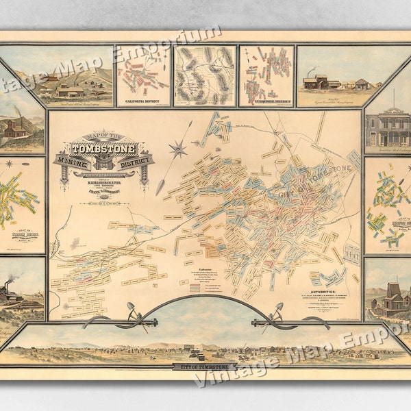 1881 Map of the Tombstone Mining District Cochise Co Arizona Territory - Old Western Vintage Map Wall Art