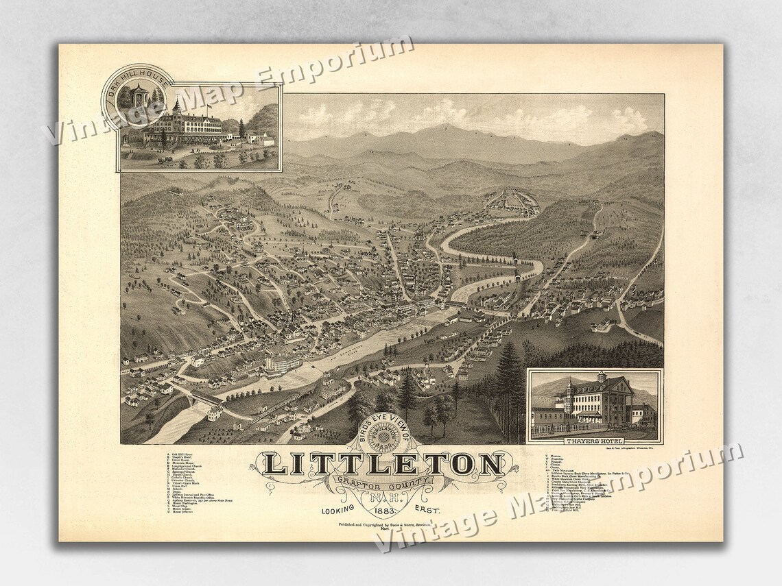 1883 Littleton New Hampshire Map Panoramic Old City Map Etsy