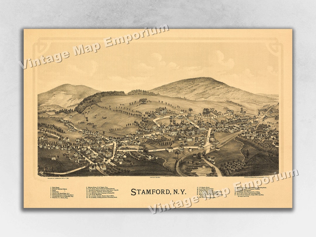 1890 Stamford New York Map Panoramic Old City Map Etsy