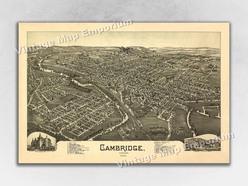 1899 Cambridge Ohio Map Panoramic Old City Map Historic Etsy
