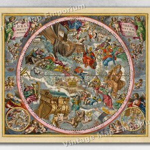 1660 Celestial Map Print Plate 22 - &quot;First Christian Hemisphere&quot; by Andreas Cellarius - Harmonia Macrocosmica - Vintage Map Print