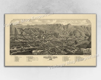 1882 Golden, Colorado Map - Panoramic Old City Map - Historic Birds Eye View Vintage Map Art Print