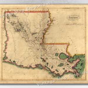 1814 Louisiana State Historic Vintage Style Wall Map Art Print