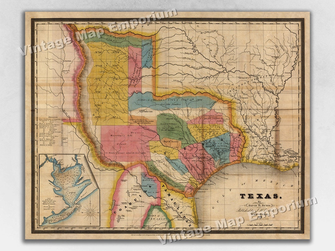 Historic 1837 Map Of Texas Land Grants By Stephen F. Austin – Vintage Reproduction 20x24