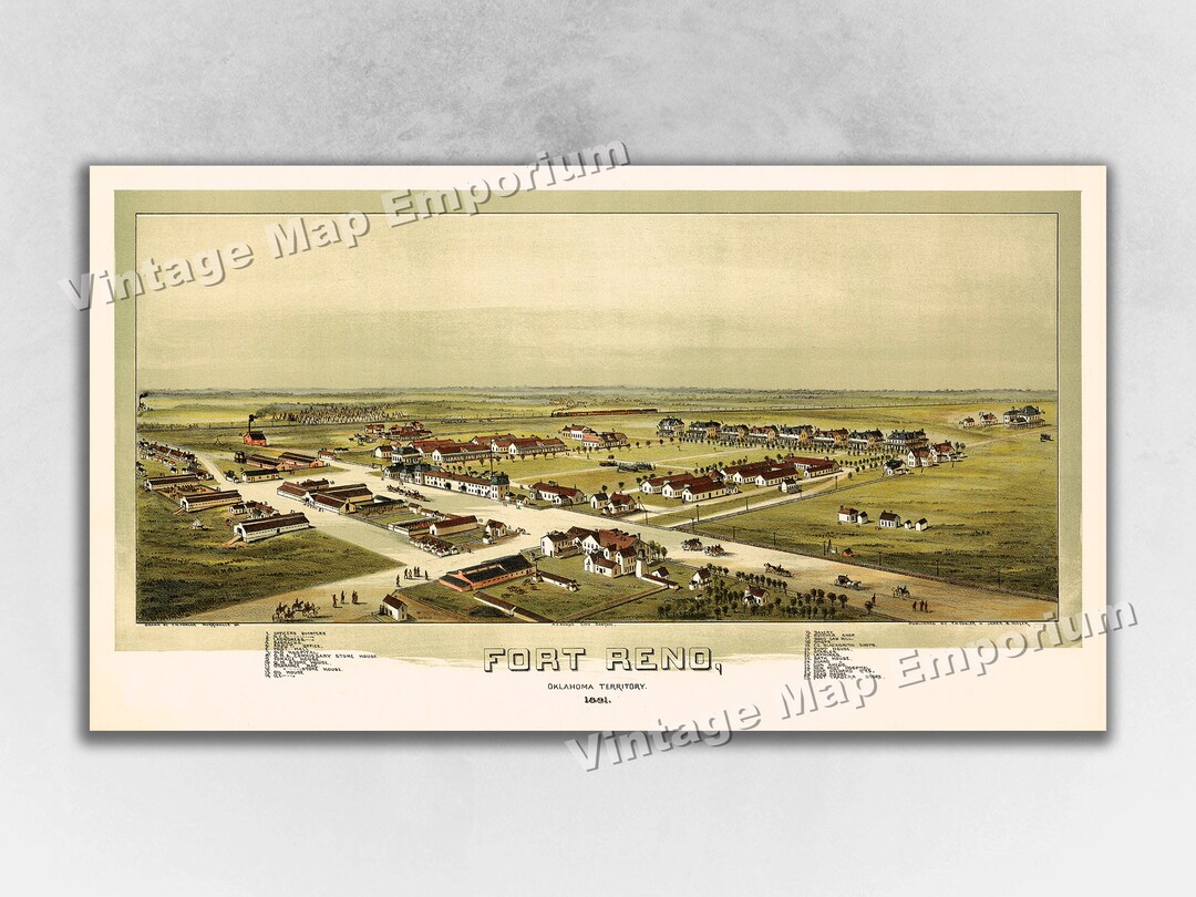 1891 Fort Reno, Oklahoma Map - Panoramic Old City Map - Historic Birds ...