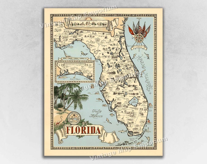1911 Antique FLORIDA State Map - Il 680x540.5246387469 Ag15 
