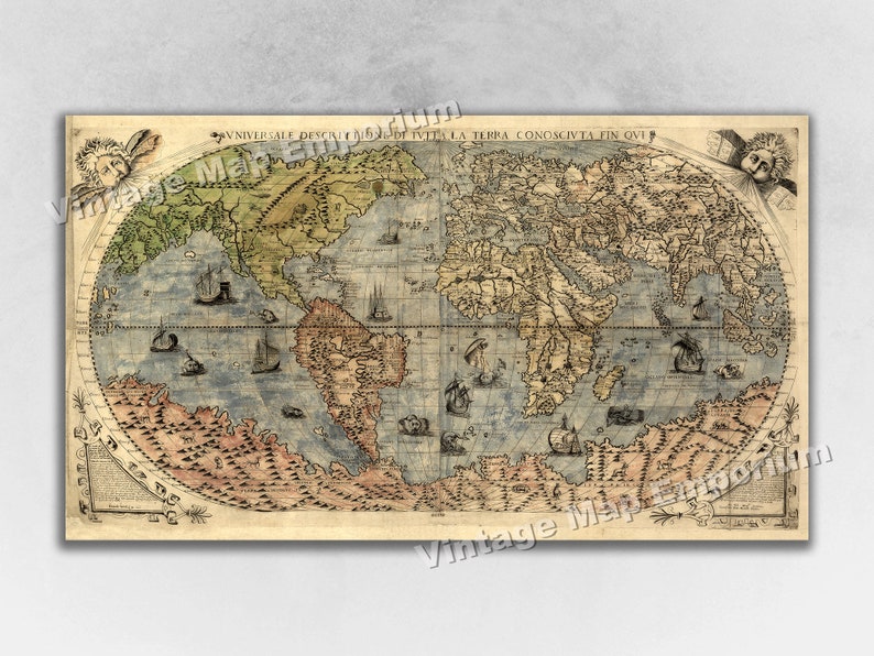 1565 Known World Map and of the Americas by Gastaldi Bertelli - Vintage Old World Wall Map Art Print Poster